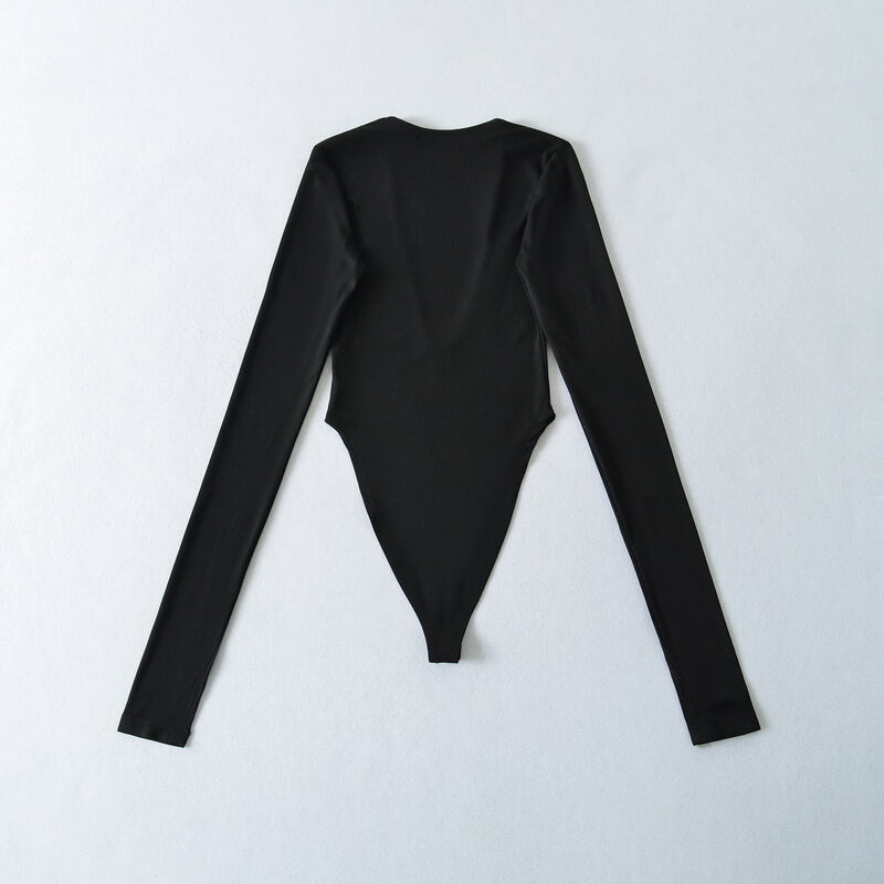 NURO Deep V-Neck Long Sleeve Bodysuit & Lace Bralette Set for Women