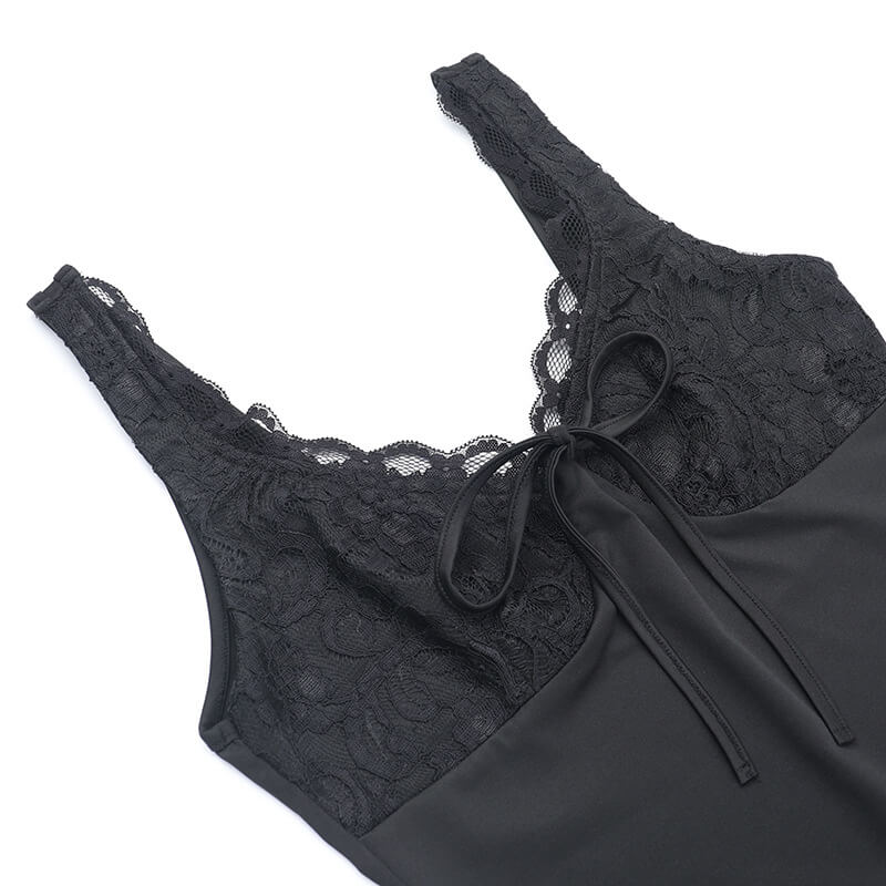 NURO Deep V Back Lace-Up Maxi Dress with Sheer Panels