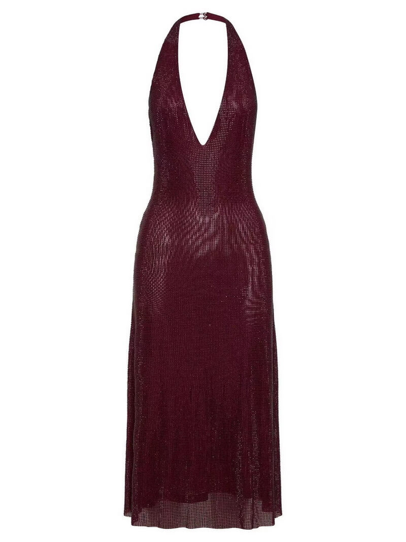 NURO Deep V Neck Rhinestone A-Line Mini Dress Women's Glamorous Party Cocktail Dress