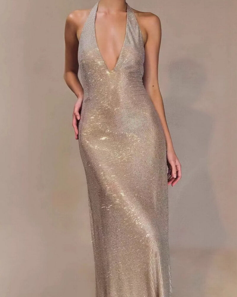 NURO Deep V Neck Rhinestone A-Line Mini Dress Women's Glamorous Party Cocktail Dress