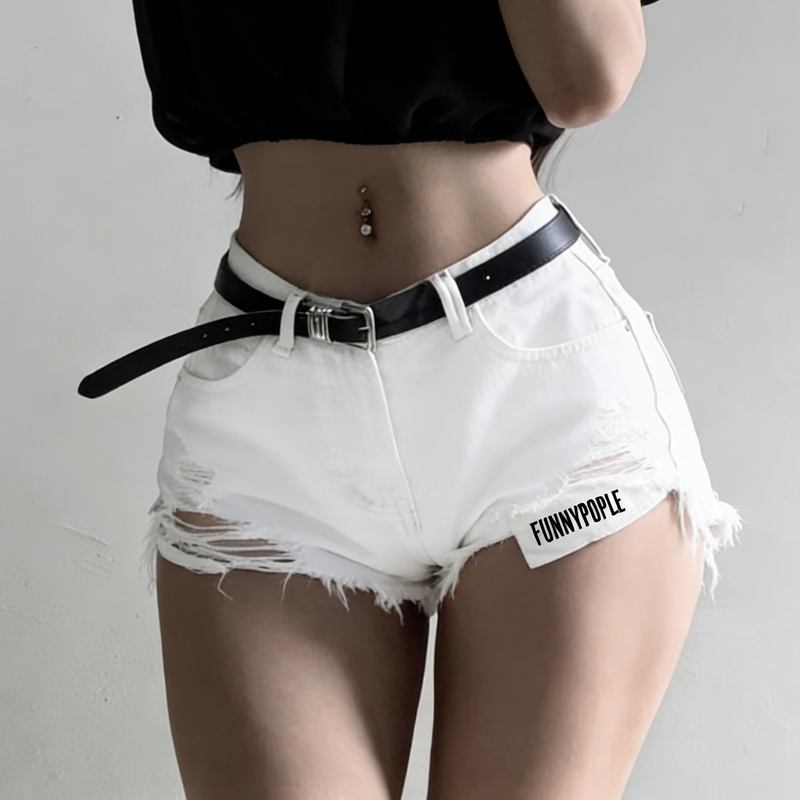 NURO Distressed High-Waist Denim Mini Skirt