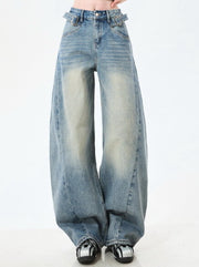 NURO Distressed Wide-Leg Curved Jeans
