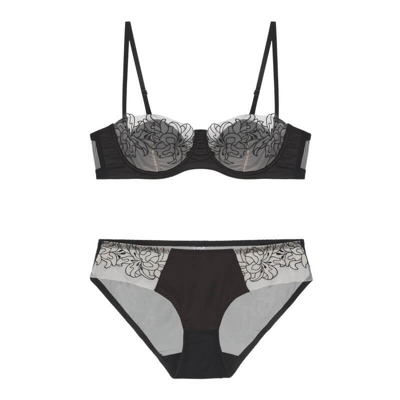 NURO Embroidered Lace Underwire Bra Set - French Style Light Support