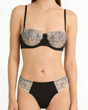 NURO Embroidered Lace Underwire Bra Set - French Style Light Support