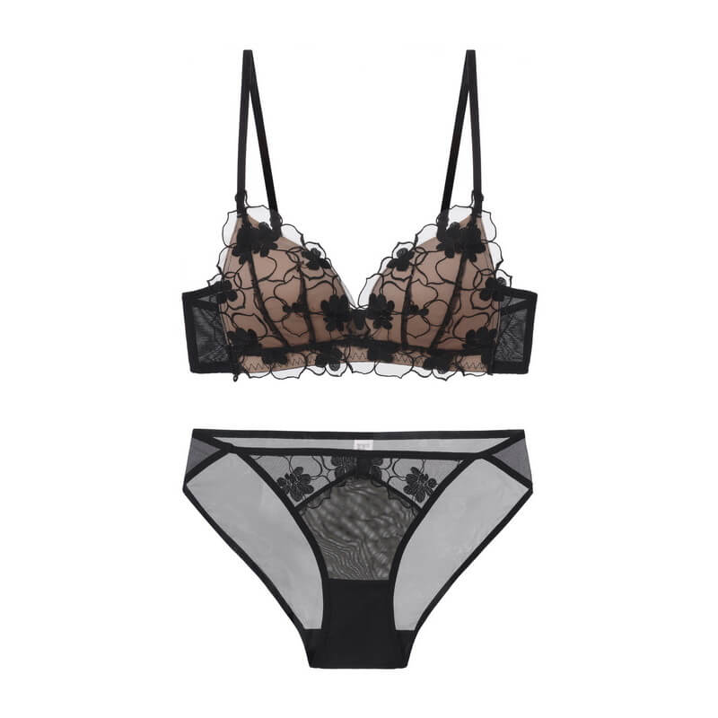 NURO Embroidered Push-Up Triangle Bra - Comfortable Cross Back Wireless Design