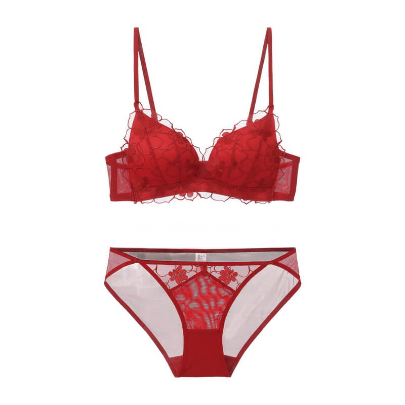 NURO Embroidered Push-Up Triangle Bra - Comfortable Cross Back Wireless Design