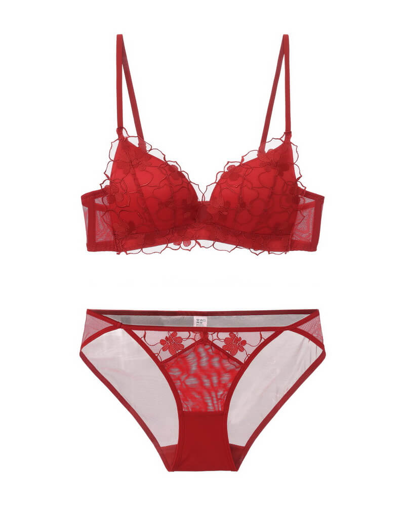 NURO Embroidered Push-Up Triangle Bra - Wireless Cross Back Comfort Design