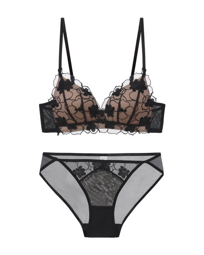 NURO Embroidered Push-Up Triangle Bra - Wireless Cross Back Comfort Design
