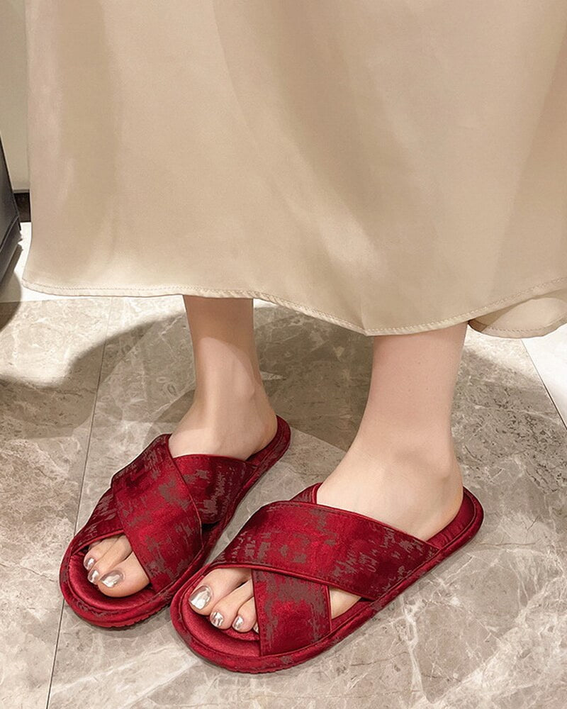 NURO Embroidered Silk Slide Sandals for Women