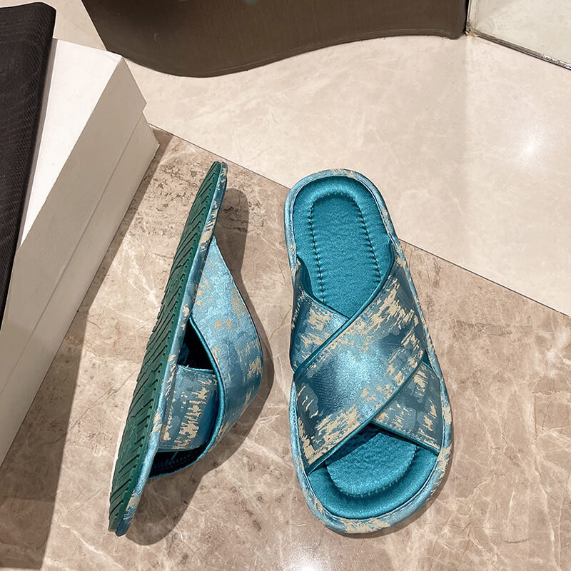 NURO Embroidered Silk Slide Sandals for Women