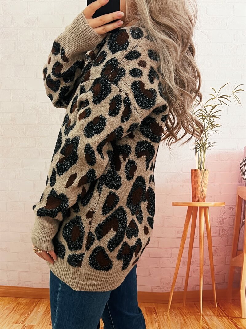 NURO Fashion Loose Leopard Print Sweater Women's Casual Knit Top