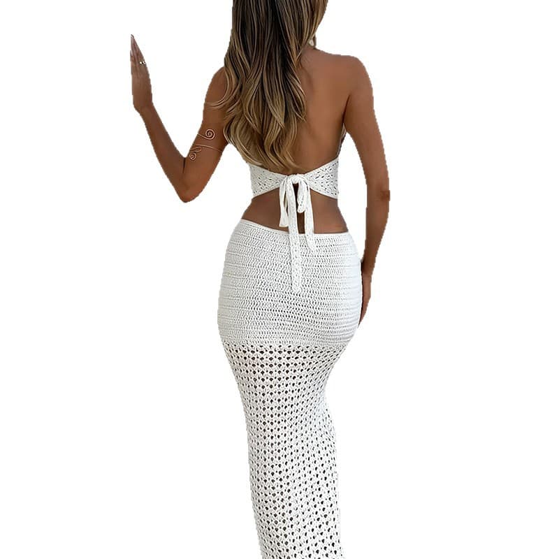 NURO Fashionable hip-hugging long skirt with beaded straps and hollow texture
