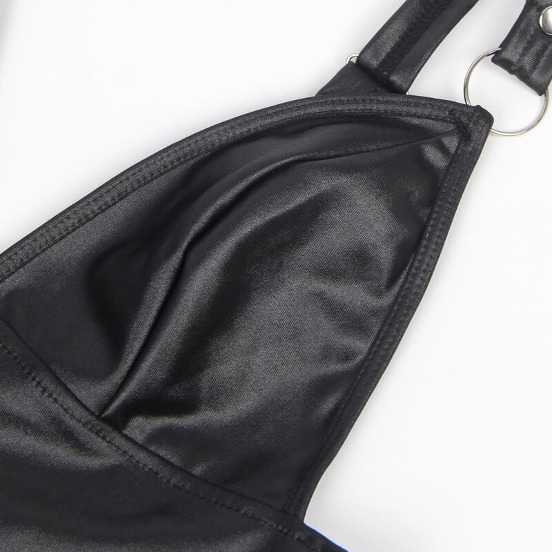 NURO Faux Leather Bondage Lingerie Set with Blindfold