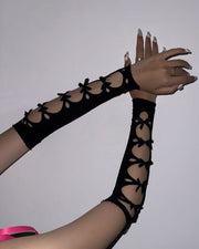 NURO Fishnet Bow Gloves Women's Sexy Lace Fingerless Gloves