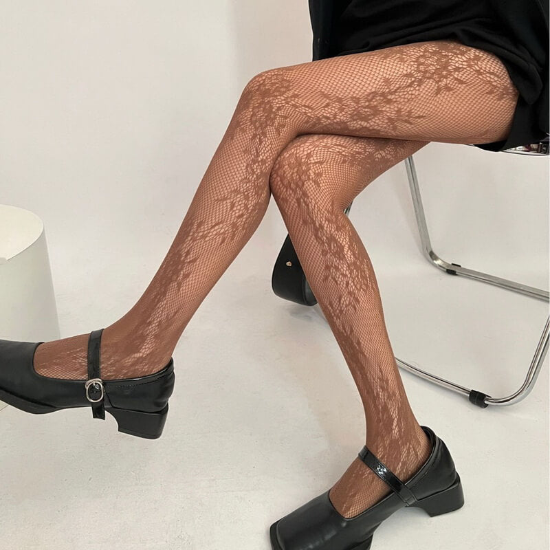 NURO Floral Lace Fishnet Sheer Tights for Women