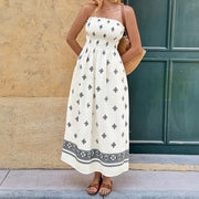 NURO Floral Print A-Line Maxi Dress Strapless Backless Summer Dress