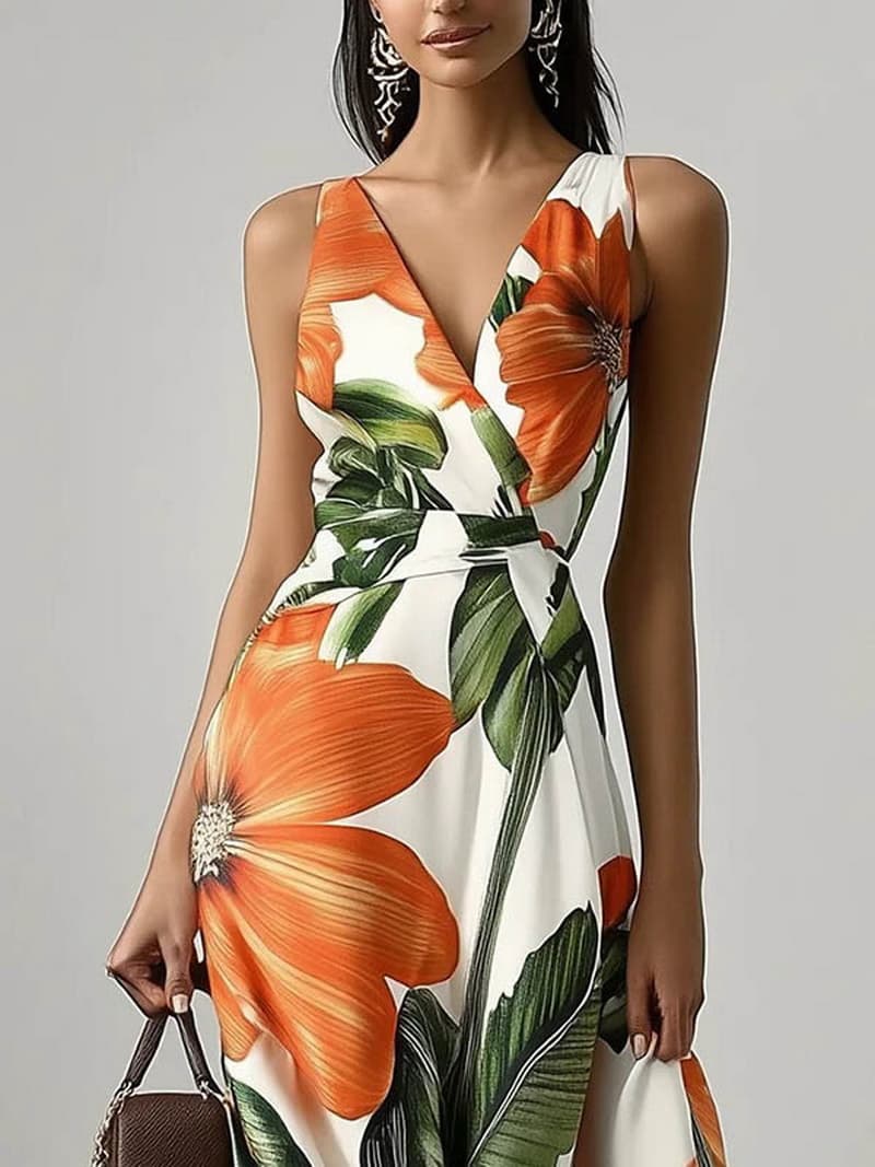 NURO Floral Print Maxi Dress V-Neck High Waist Tiered Boho Dress