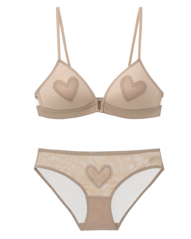 NURO Front Closure Embroidered Triangle Bra - Wireless Comfort Light Support