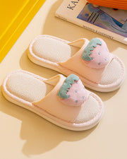 NURO Fruit Print Linen Slide Sandals for Women