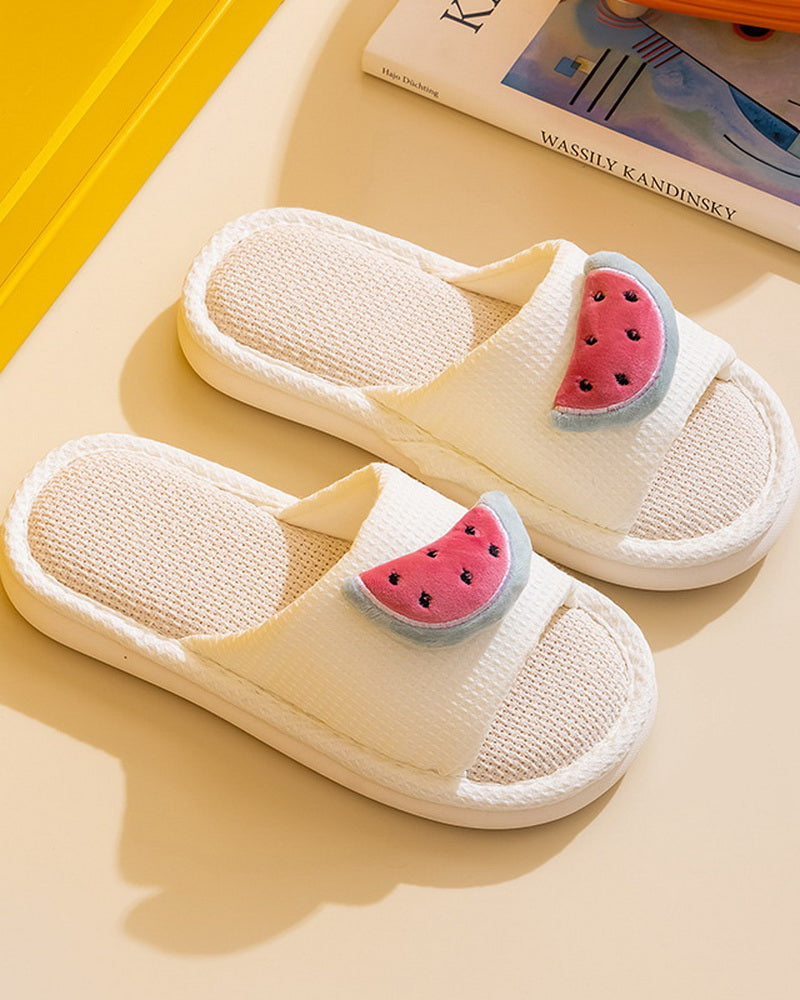 NURO Fruit Print Linen Slide Sandals for Women