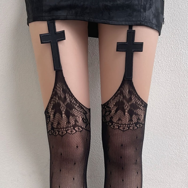 NURO Garter Strap Cross Lace Up Thigh High Socks for Women
