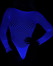 NURO Glow in the Dark Fishnet Bodysuit Women's Sexy Sheer Lingerie Set