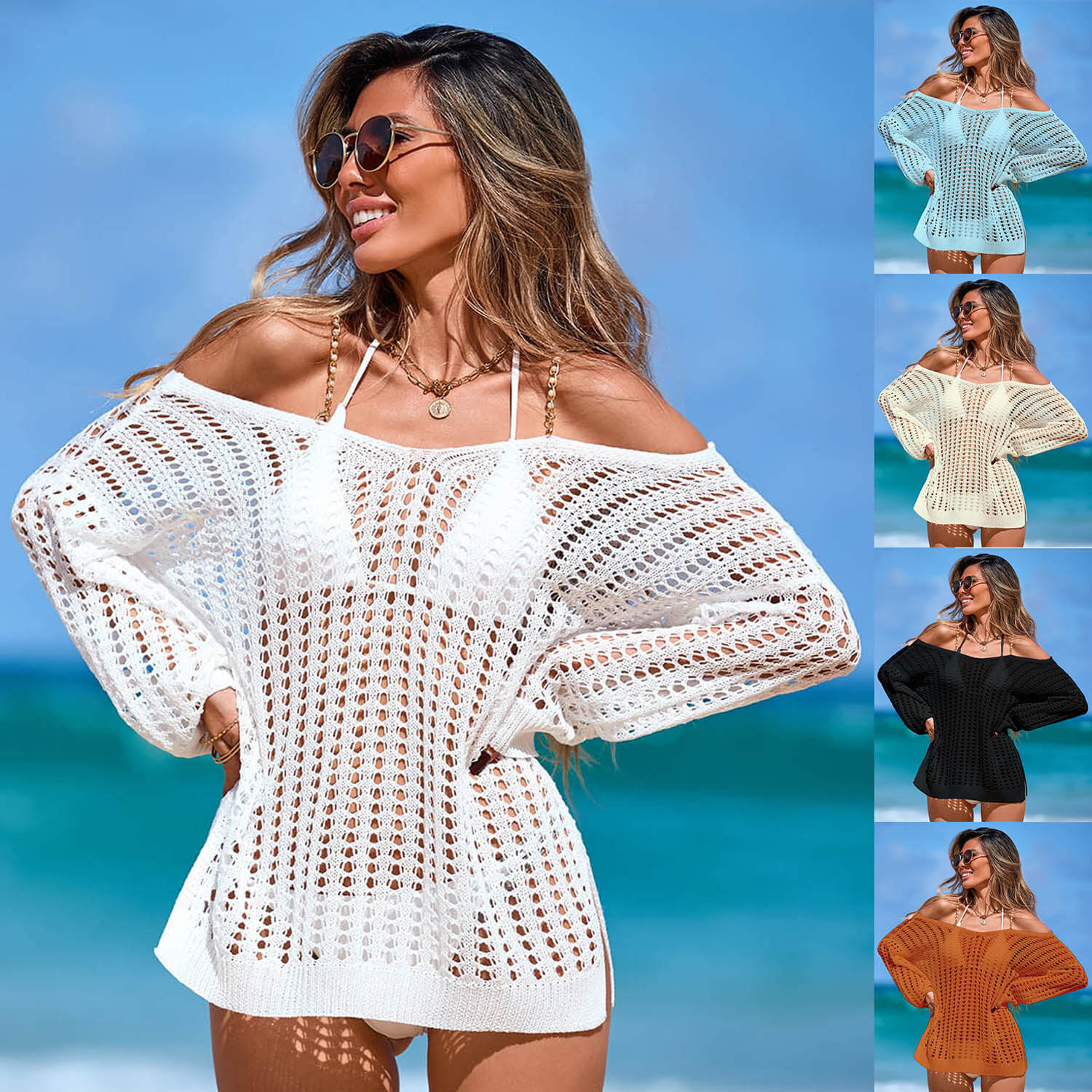 NURO Gold-Toned Crochet Lace Bikini Cover-Up