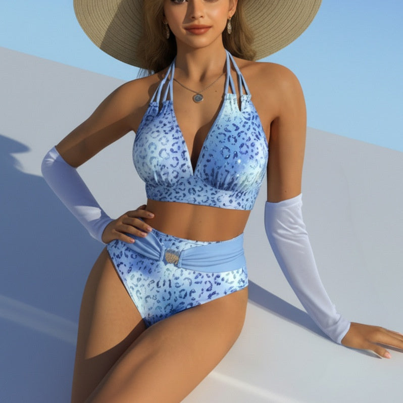 NURO Gradient Leopard Print Tie-Side Bikini Set
