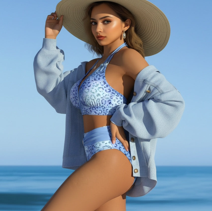 NURO Gradient Leopard Print Tie-Side Bikini Set