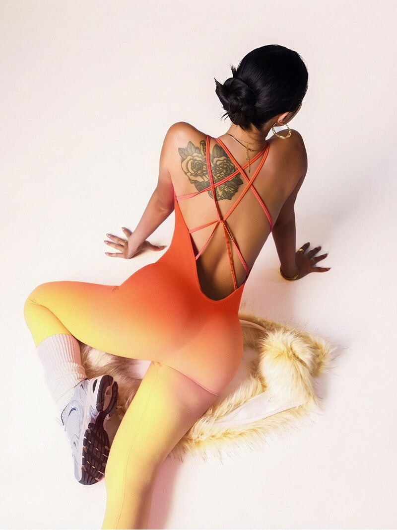 NURO Gradient Open-Back Yoga Bodysuit with Leggings