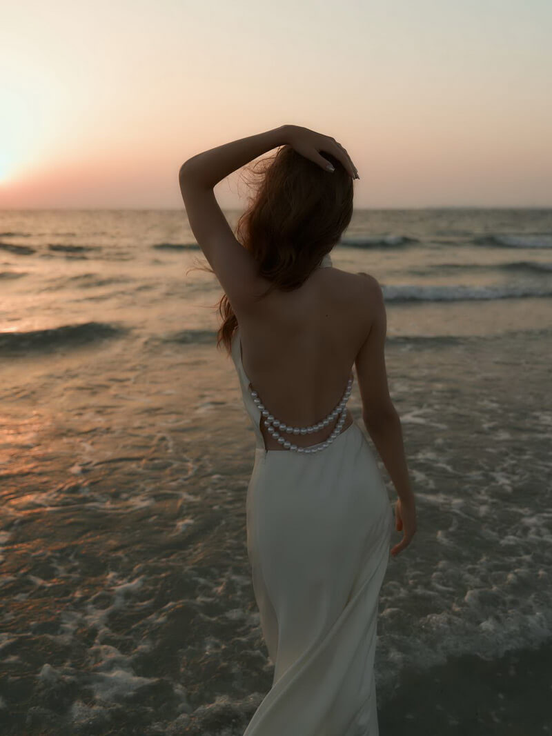 NURO Halter Neck Backless Maxi Dress Women's Elegant A-Line Evening Gown