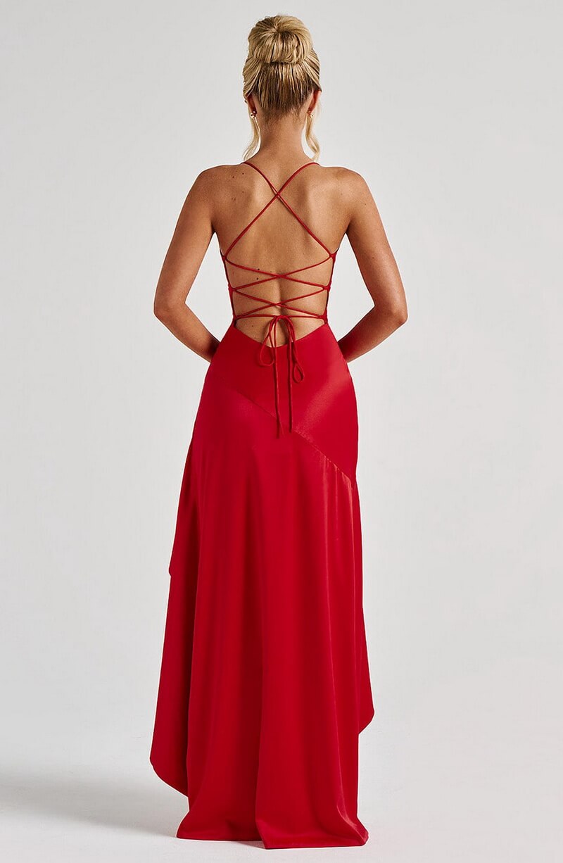 NURO Halter Neck Backless Maxi Dress Women's Sexy Ruffle Hem Evening Gown
