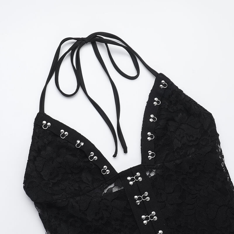 NURO Halter Neck Lace-Up Detail Slim Fit Jumpsuit