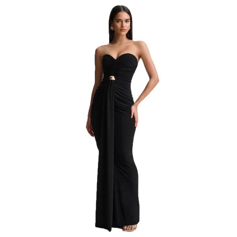 NURO Strapless Bodycon Maxi Dress High Waist Ruched Long Dress