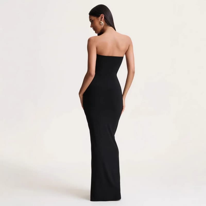 NURO Strapless Bodycon Maxi Dress High Waist Ruched Long Dress