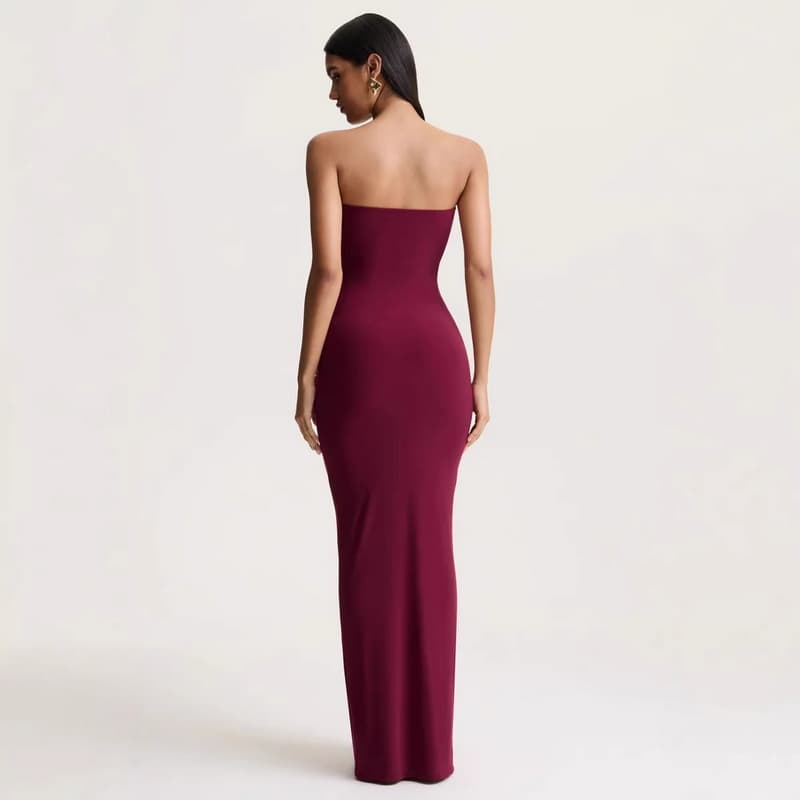 NURO Strapless Bodycon Maxi Dress High Waist Ruched Long Dress