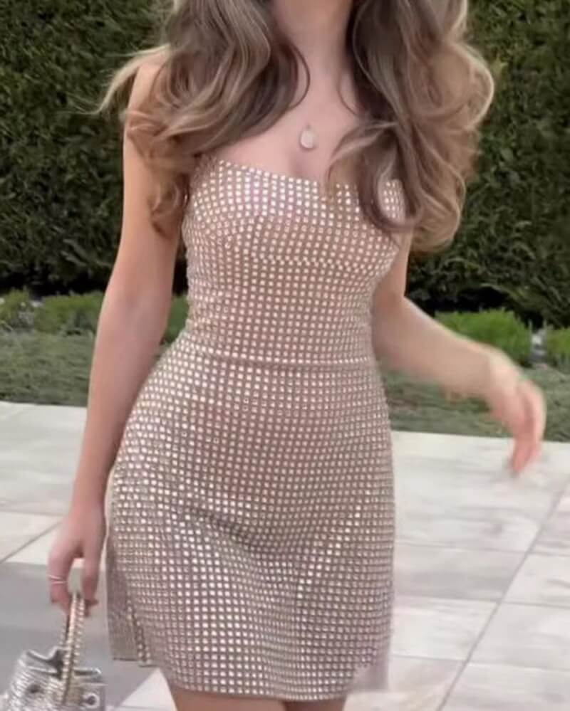 NURO Halter Neck Rhinestone A-Line Mini Dress Women's Elegant Bodycon Party Dress