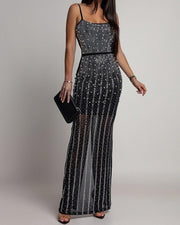 NURO Halter Neck Sequin Slit Cocktail Dress