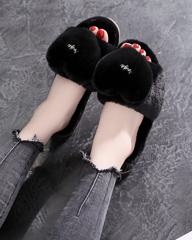 NURO Heart Plush Slide Slippers for Women