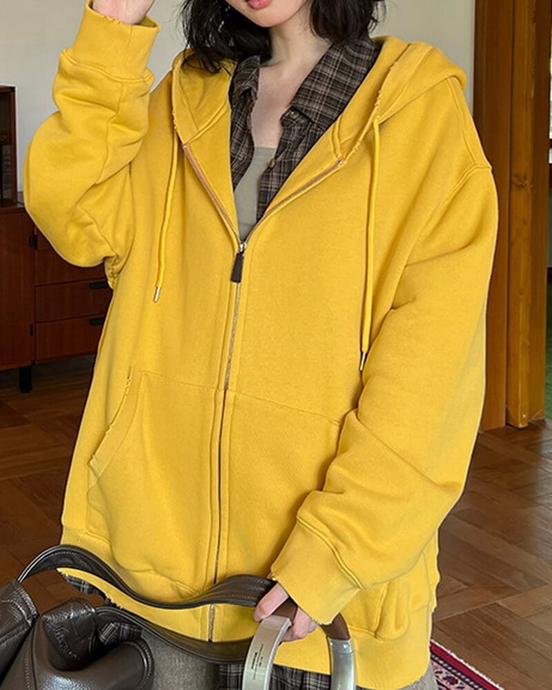 NURO Heavyweight Cotton Zip-Up Hoodie - Oversized Raglan Sleeve Jacket