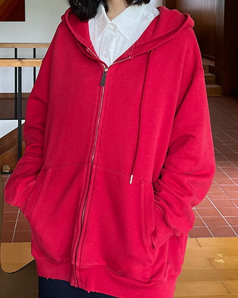 NURO Heavyweight Cotton Zip-Up Hoodie - Oversized Raglan Sleeve Jacket