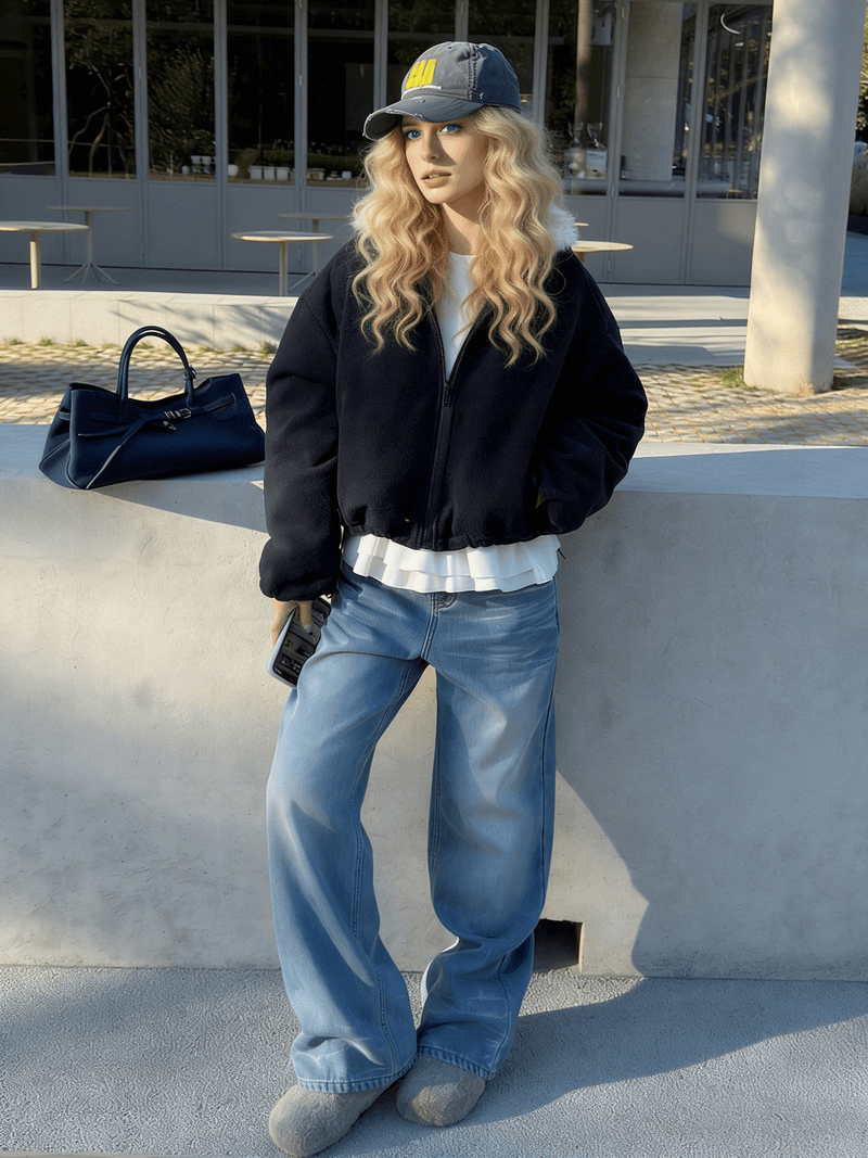 NURO Heavyweight Faux Fur Collar Parka, Mid-Long Puffer Coat with Non-Detachable Collar, Oversized Streetwear Winter Jacket