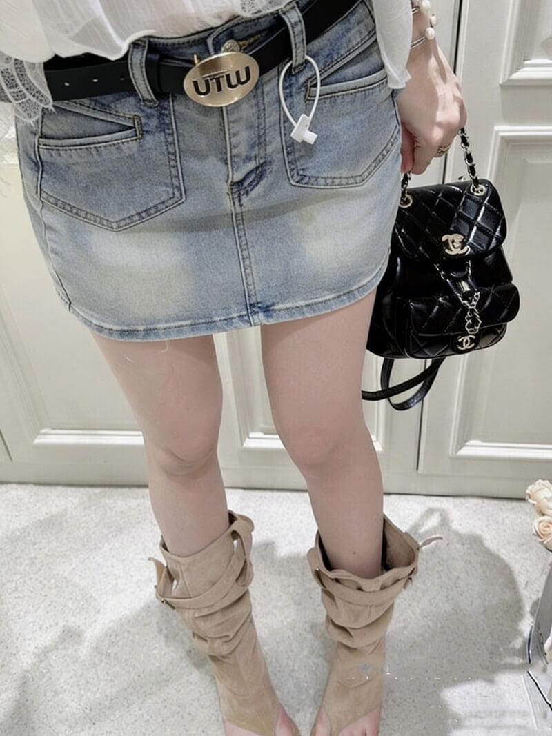 NURO High-Waist A-Line Denim Mini Skirt