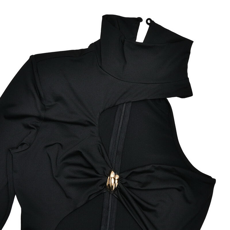 NURO High Neck Slit Maxi Dress Women's Sexy Cut Out Long Sleeve Evening Gown