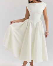 NURO High Waist Backless A-Line Midi Dress Women's Elegant Ruffle Hem Party Gown