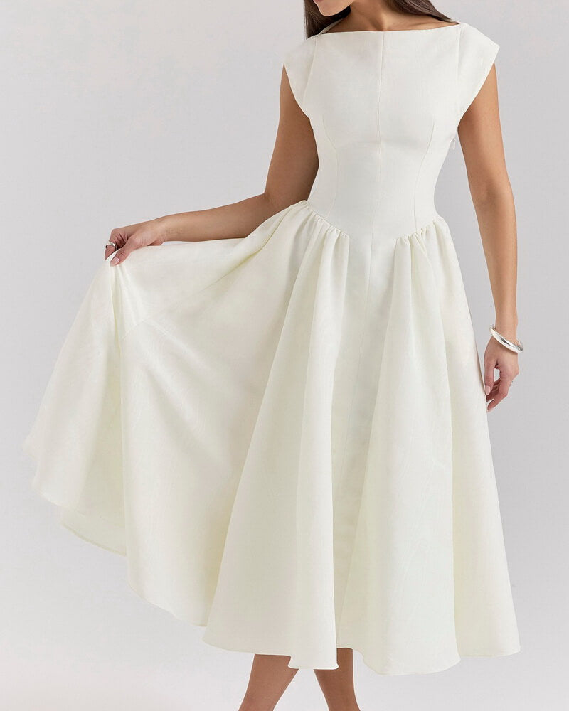 NURO High Waist Backless A-Line Midi Dress Women's Elegant Ruffle Hem Party Gown