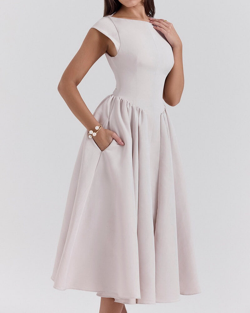 NURO High Waist Backless A-Line Midi Dress Women's Elegant Ruffle Hem Party Gown