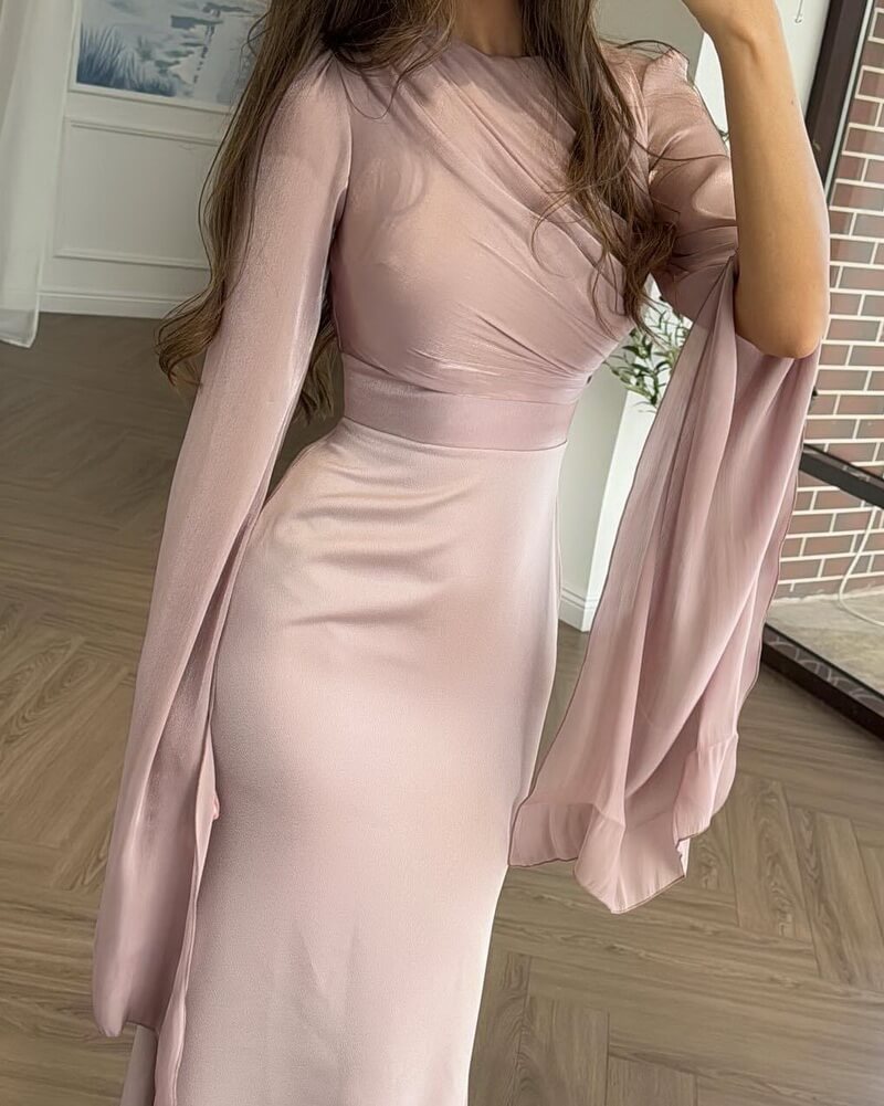 NURO High Waist Batwing Sleeve Maxi Dress Women's Elegant Ruffle Trim Evening Gown