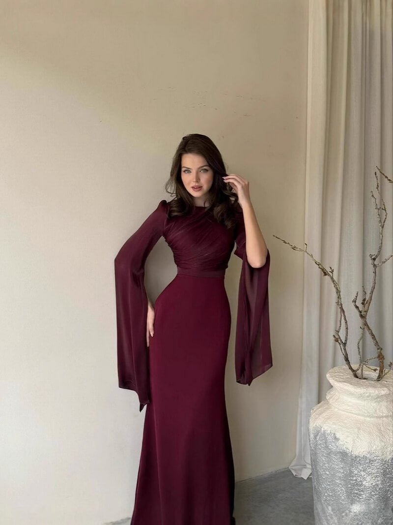 NURO High Waist Batwing Sleeve Maxi Dress Women's Elegant Ruffle Trim Evening Gown