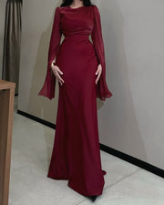 NURO High Waist Batwing Sleeve Maxi Dress Women's Elegant Ruffle Trim Evening Gown